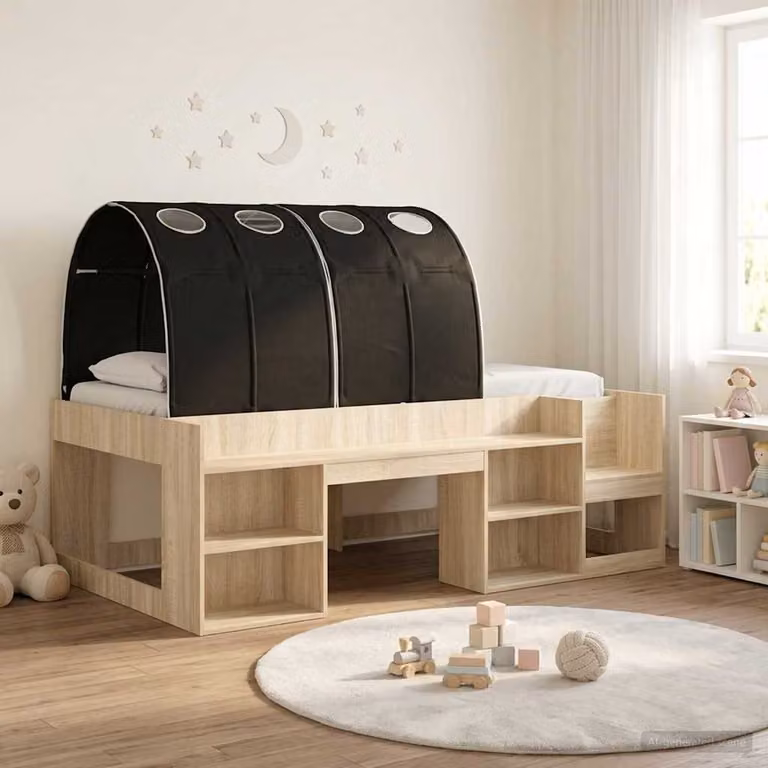Letto con Tunnel vidaXL in Legno Ingegnerizzato, Colore Rovere e Nero, L/P/H: 190 x 90 x 118,5 cm
