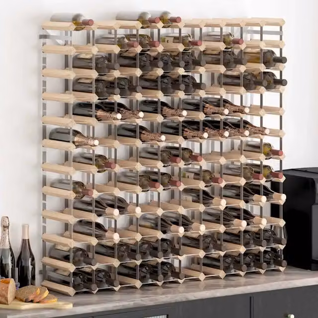 Portavini da parete vidaXL in legno di pino e metallo marrone stile rustico L: 110 cm, P: 22,5 cm, H: 110 cm