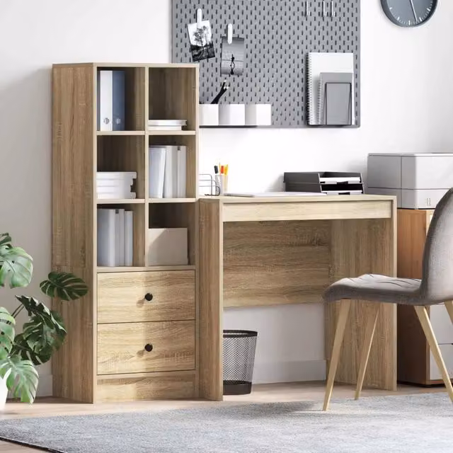 Scrivania moderna con scaffale vidaXL in rovere color marrone L: 125,5 cm, P: 50 cm, H: 127 cm