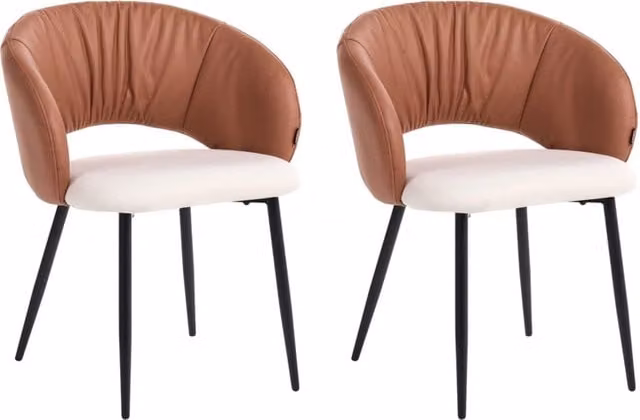 Set di 2 sedie BELIANI moderne con rivestimento in tessuto e gambe in metallo, colore marrone beige e oro, ideali per sala da pranzo e soggiorno