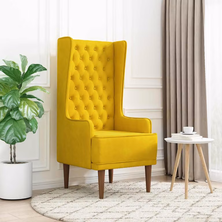 Sedia Chesterfield vidaXL in Velluto Giallo con Schienale Alto Trapuntato e Braccioli