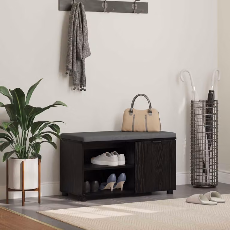 vidaXL Panca per ingresso con scarpiera e cuscino, Rovere Nero, L 80 x P 38 x H 46 cm