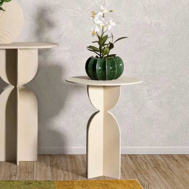 Tavolino da salotto rotondo Fanotalo in metallo, Bianco Crema, L/P/H: 45 x 45 x 58 cm