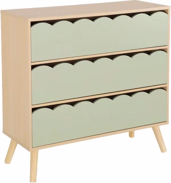 Cassettiera per bambini Sweeek in stile scandinavo effetto legno verde e bianco