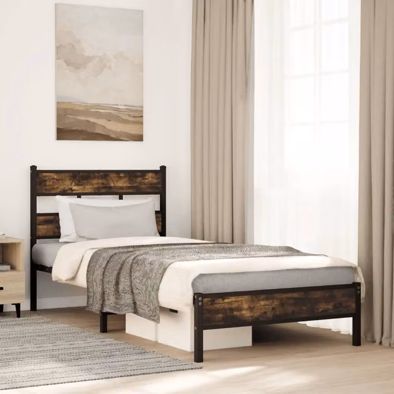 vidaXL Giroletto con Testiera in Rovere Sonoma e Struttura in Metallo, L/P/H: 90 x 190 x 95 cm