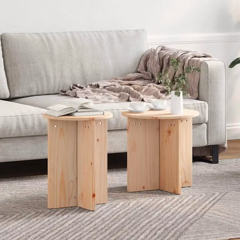Set di 2 tavolini da salotto vidaXL in legno di pino stile rustico, colore naturale, L/P/H: 41.5 x 41.5 x 46 cm