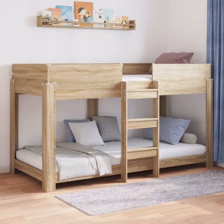 Letto a castello per bambini vidaXL in legno color rovere con struttura a casetta L/P/H: 204.5 x 80 x 200 cm
