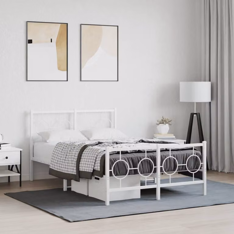 vidaXL Giroletto in metallo con testiera e pediera, Bianco, L/P/H: 120 x 200 x 91 cm