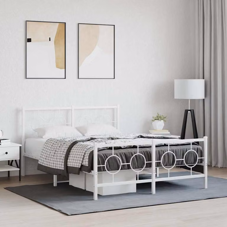 vidaXL Giroletto con Testiera e Pediera in Metallo Bianco L/P/H: 140 x 200 x 91 cm