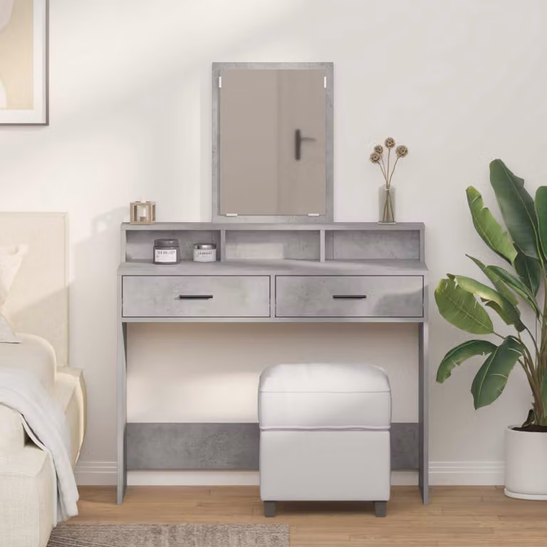 vidaXL Tavolo da Trucco Moderno Grigio con Piano in MDF L/P/H: 100 x 41 x 140 cm