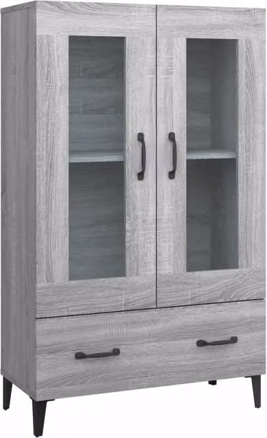 Credenza moderna in legno multistrato Grigio Sonoma con dettagli in vetro, L 70 cm x P 31 cm x H 115 cm