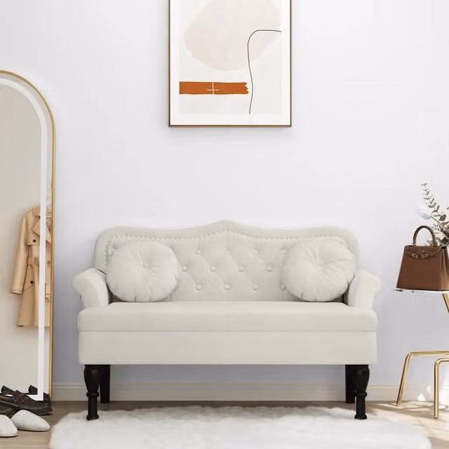 Panca con braccioli vidaXL in velluto beige L: 120,5 cm, P: 65 cm, H: 75 cm
