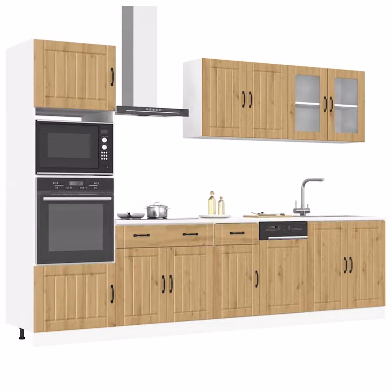 Set di mobili da cucina vidaXL Kalmar composto da 7 pezzi in colore marrone con ante in vetro e ripiani interni