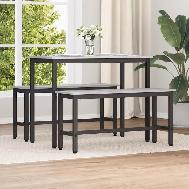 Set di 2 panchine da pranzo moderne vidaXL in MDF e metallo, L 100 x P 32,5 x H 48,5 cm, grigio e bianco