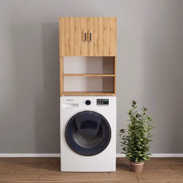 Mobile coprilavatrice Tezeta Marsiglia in legno rovere marrone con ante e ripiani L: 64 cm, P: 20 cm, H: 180 cm