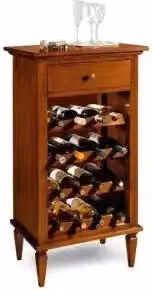 Mobiletto con porta bottiglie KIVIO in legno noce scuro stile rustico