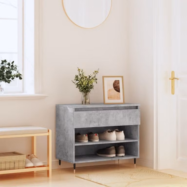Scarpiera moderna da parete vidaXL in legno e metallo, Grigio, L: 70 cm, P: 36 cm, H: 60 cm