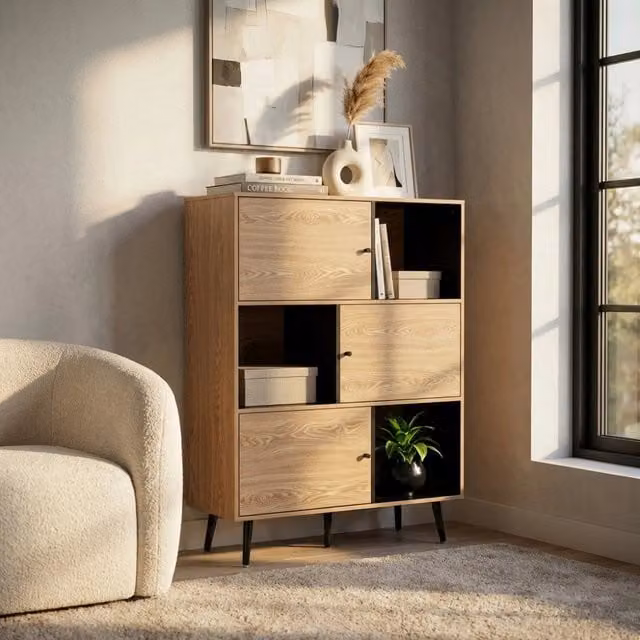Libreria Cosma Elwood con 3 Ripiani Nero e Marrone L: 100 cm, P: 39,5 cm, H: 135 cm