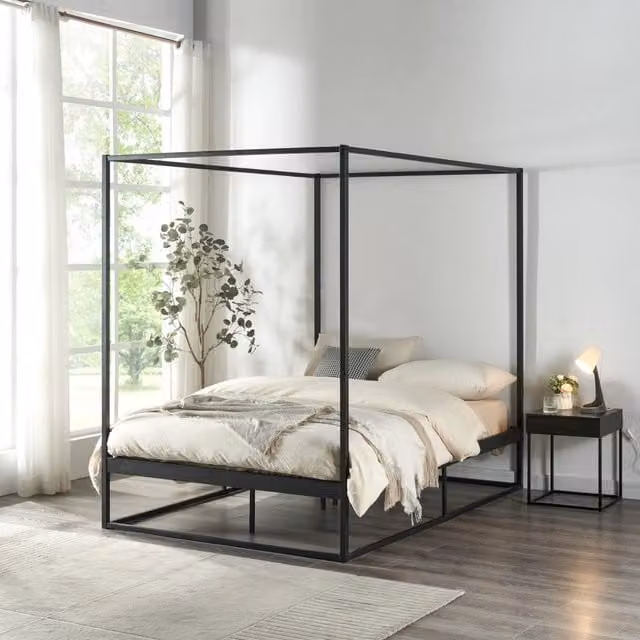 Letto a Baldacchino Kristianstad en.casa in Metallo Nero L/P/H: 120 x 200 x 206 cm