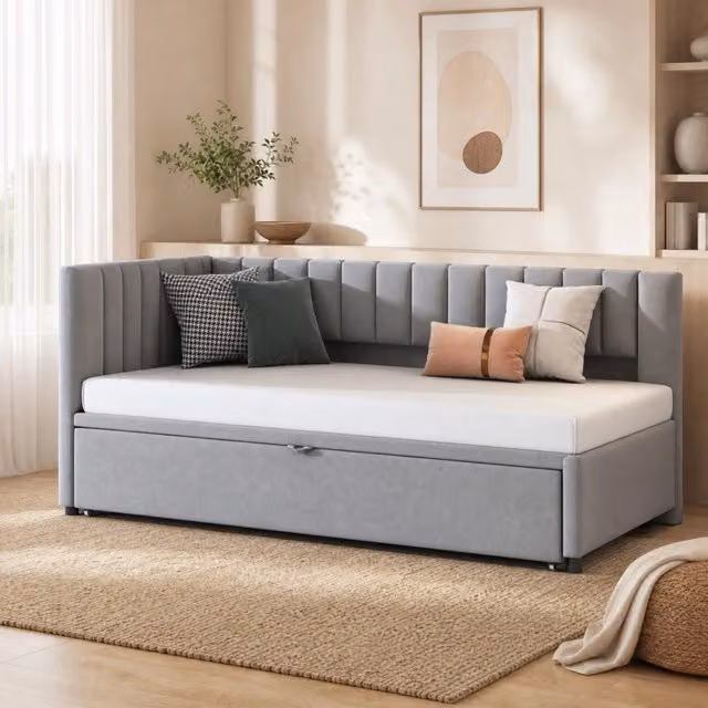 Divano letto angolare REDOM in velluto grigio con funzione estraibile, L 90 x 200 cm