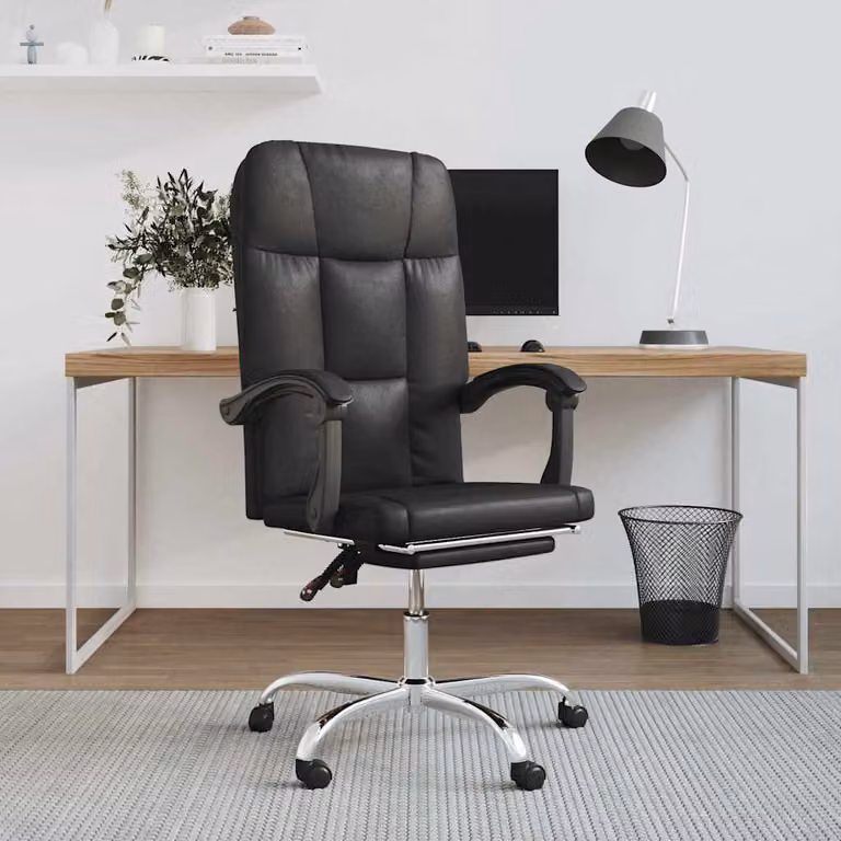 vidaXL Poltrona da Ufficio Executive Reclinabile in Similpelle Nera con Braccioli e Ruote L/P/H: 59 x 63 x 124 cm