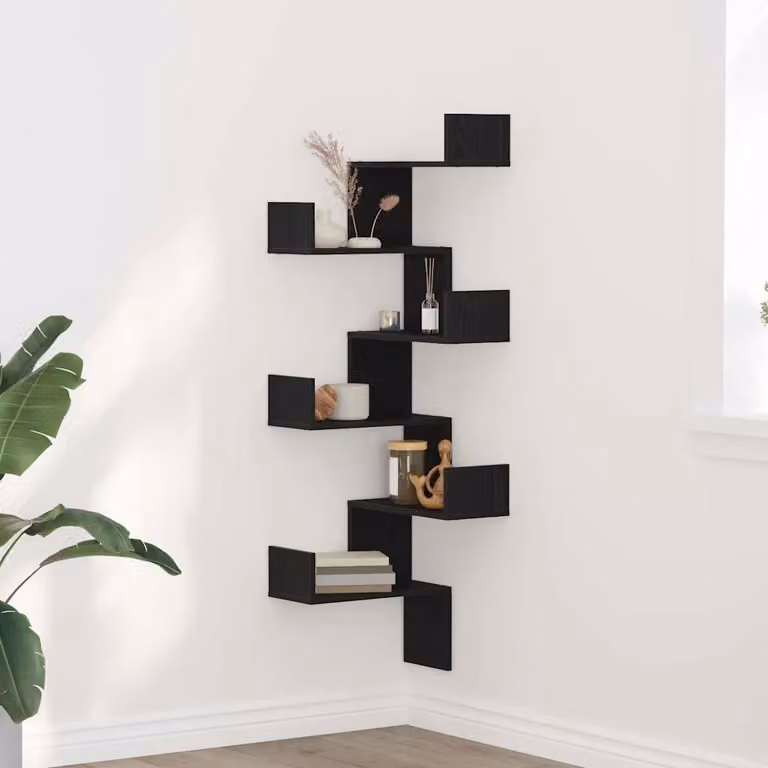 vidaXL Mensola Angolare da Parete Moderna in Rovere e Nero, L/P/H: 45 x 45 x 147 cm