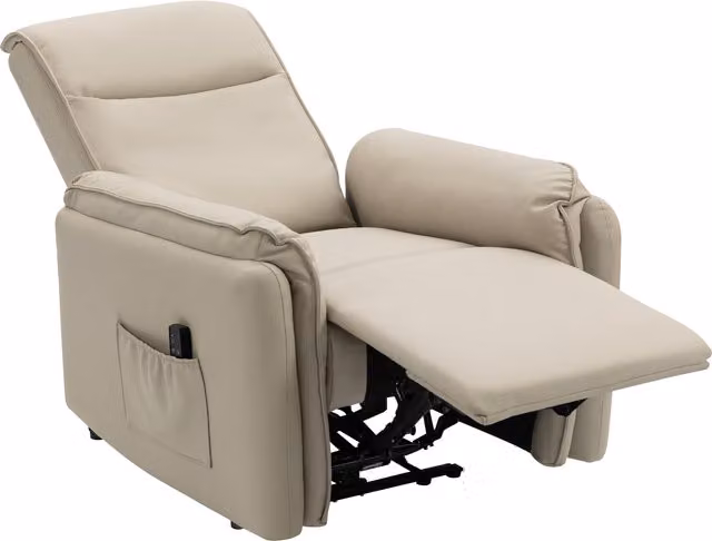 Poltrona Massaggiante Elettrica HOMCOM con Poggiapiedi e Tasca Laterale, Rivestimento in Similpelle, Beige