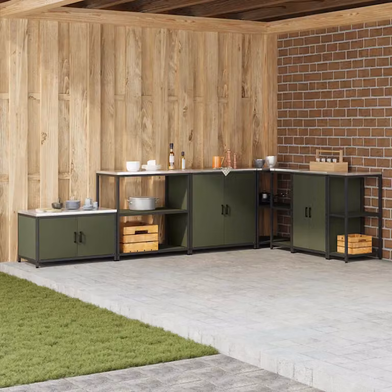 Unità di scaffali per cucina vidaXL HATTEM in metallo verde oliva, L 90 x P 50 x H 92 cm