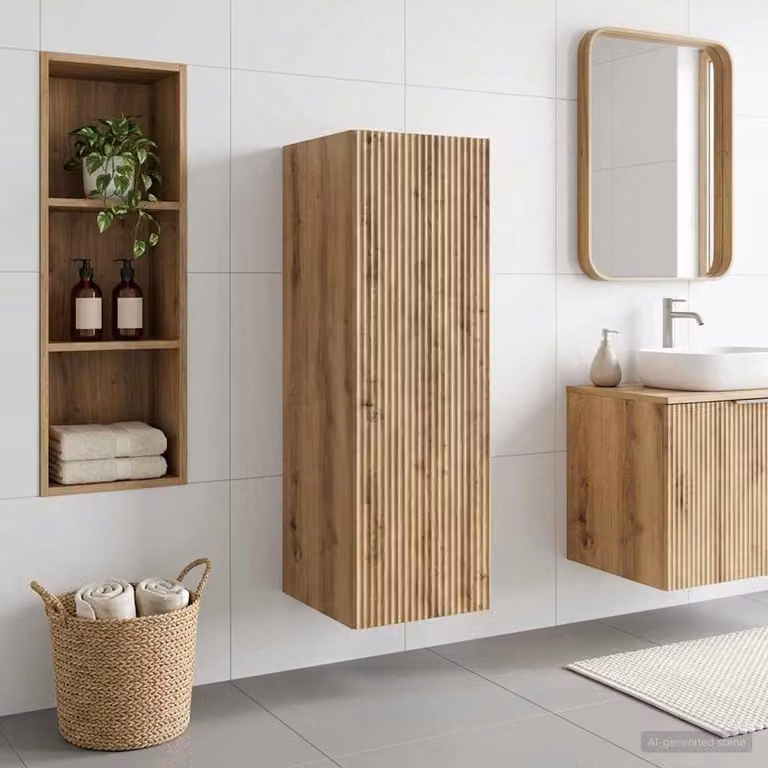 vidaXL Mobiletto da Bagno a Muro Moderno in Rovere Marrone L: 33 cm, P: 34,5 cm, H: 100 cm