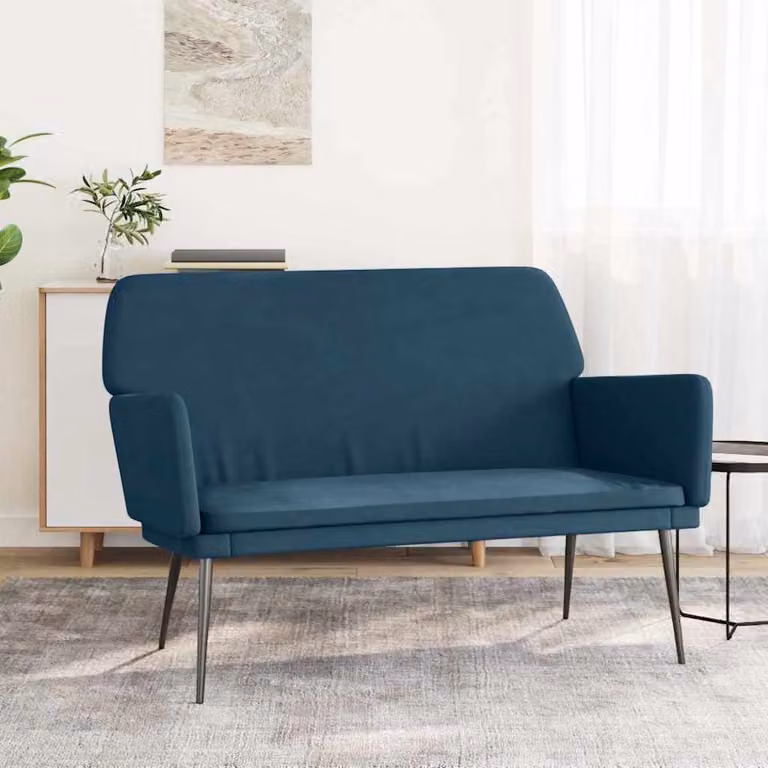 Panca blu in velluto con braccioli vidaXL L: 108 cm, P: 40 cm, H: 79 cm