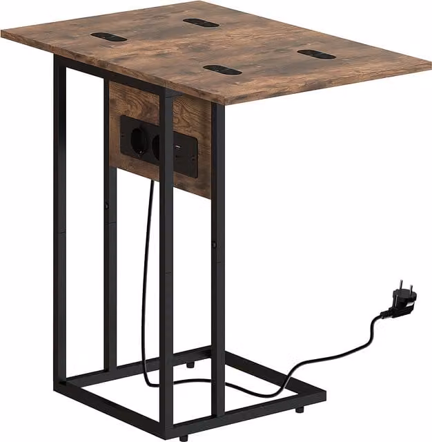 Tavolino da salotto estensibile HOMCOM in legno e metallo con stile industriale, Nero e Marrone, L: 39 cm, P: 29 cm, H: 57 cm