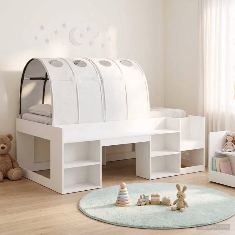 Letto alto singolo per bambini vidaXL Bianco con contenitori laterali e scala L: 203 cm, P: 120 cm, H: 118,5 cm
