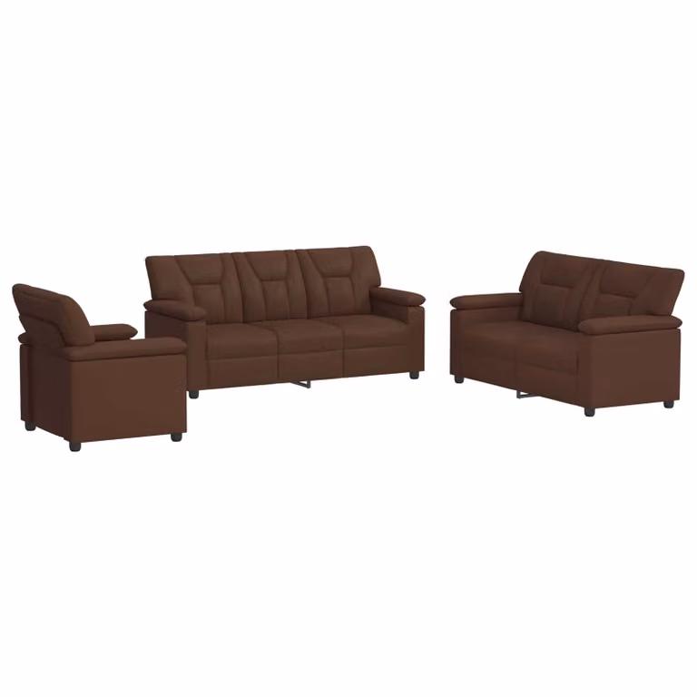 Set di divani 3 pezzi vidaXL in similpelle marrone con struttura in metallo per soggiorno