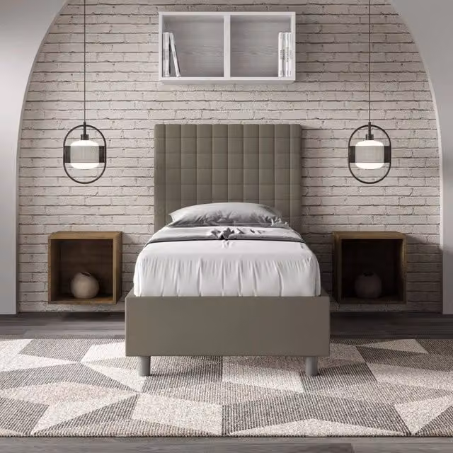 Letto singolo imbottito Sunny Ityhome in similpelle color cappuccino, senza rete, 90x200 cm
