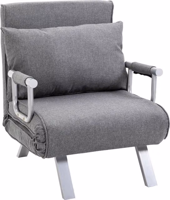 Poltrona Relax HOMCOM con funzione letto e braccioli, design moderno in tessuto grigio, L: 65 cm, P: 69 cm, H: 80 cm