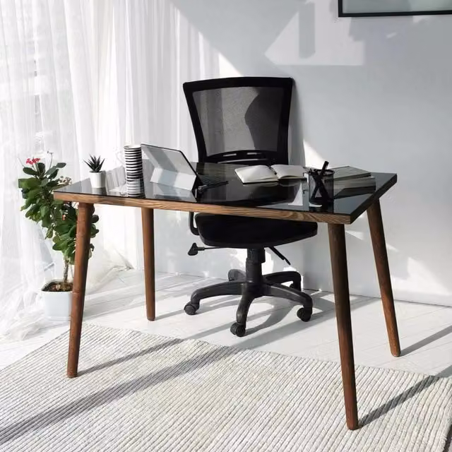 Scrivania DMORA moderna in legno marrone per ufficio e casa, L: 110 cm, P: 60 cm, H: 73 cm