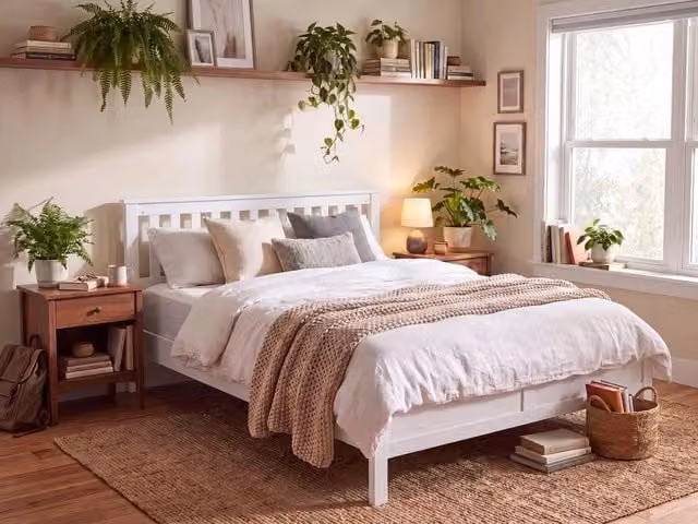 Letto Beliani in legno di pino bianco laccato in stile scandinavo L: 160 cm, P: 200 cm