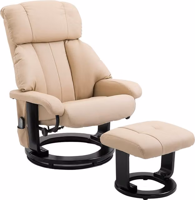 Poltrona Relax Reclinabile Massaggiante HOMCOM con Pouf Poggiapiedi e Telecomando, Beige