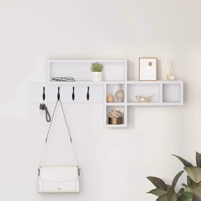 vidaXL Appendiabiti a muro moderno in MDF bianco L: 100 cm, P: 12 cm, H: 43,5 cm