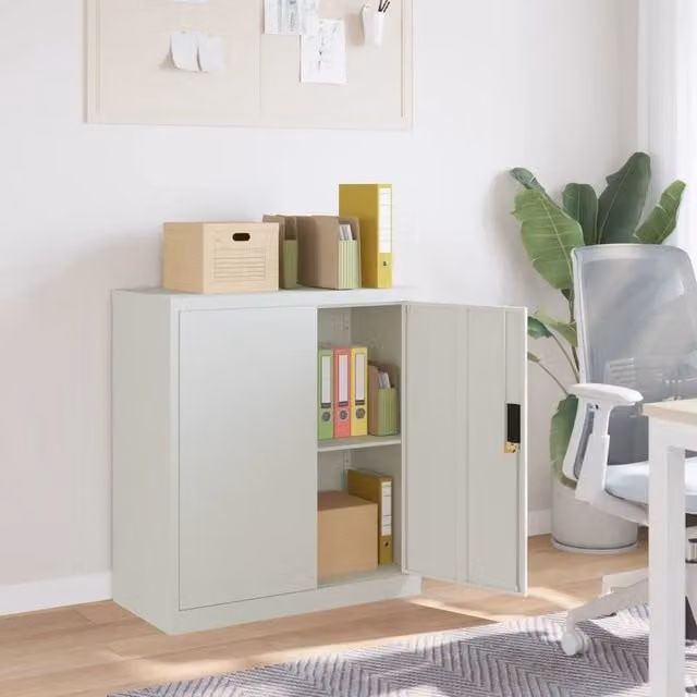 Armadio Classificatore vidaXL in Metallo Grigio Opaco con Ante a Battente e Serratura L/P/H: 79 x 40 x 90 cm