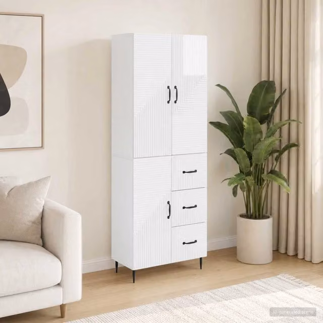 Set di 2 armadi moderni vidaXL in MDF bianco lucido con ante a battente e cassetti L/P/H: 90,0 x 48,58 x 66,0 cm