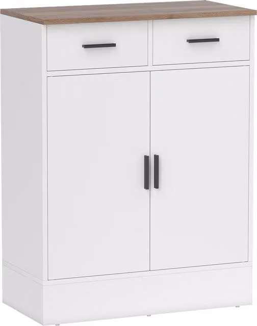 Credenza Moderna HOMCOM con 2 Cassetti e 2 Ante, Ripiano Interno Regolabile, Bianco e Legno