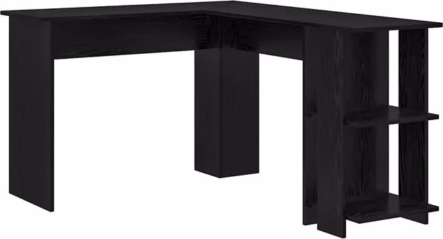 Scrivania ad angolo moderna Design In in legno nero e rovere, L: 140 cm, P: 113,5 cm, H: 75 cm