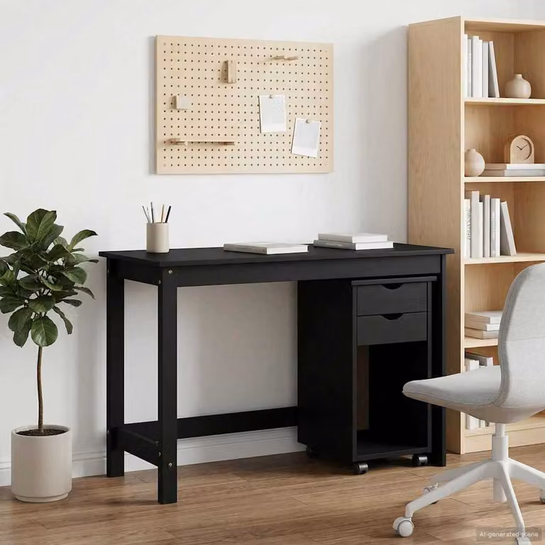 Set di Scrivania e Armadietto 2 pz vidaXL in Legno di Pino Nero per Home Office e Soggiorno