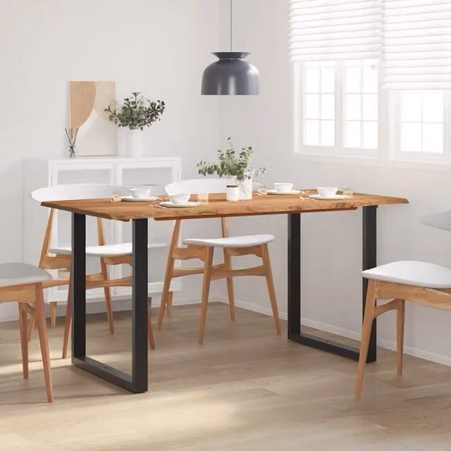 Tavolo da Pranzo Rettangolare in Legno di Acacia e Metallo Stile Industrial vidaXL L: 154 cm, P: 80 cm, H: 76 cm