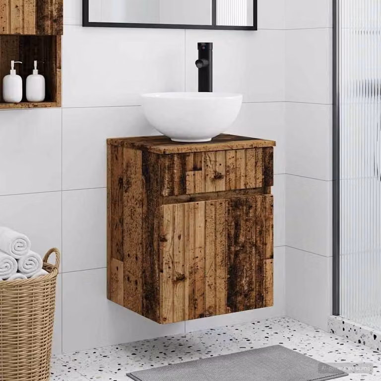 Mobile lavabo da parete vidaXL in legno marrone con cassetti interni L: 39 cm, P: 35 cm, H: 63 cm