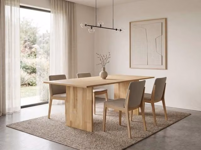 Tavolo da pranzo rettangolare Beliani in legno di frassino e rubberwood, finitura naturale beige e marrone, L: 181 cm, P: 90 cm, H: 75 cm