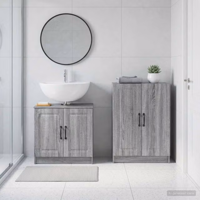 Set di mobili da bagno moderno vidaXL UTRECHT composto da mobile lavabo e mobile laterale in MDF grigio opaco L/P/H: 59,5 x 31,5 x 80,0 cm e 29,6 x 31,5 x 76,7 cm