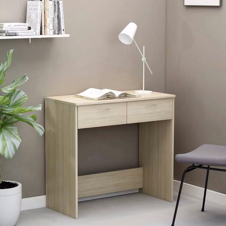 Scrivania moderna vidaXL in legno con cassettiera, colore rovere, L 80 cm x P 40 cm x H 75 cm