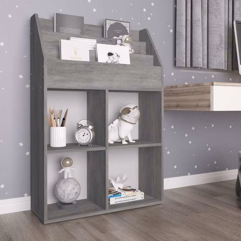 Portariviste per bambini vidaXL in legno e MDF, Grigio, L 71 x P 30 x H 114 cm